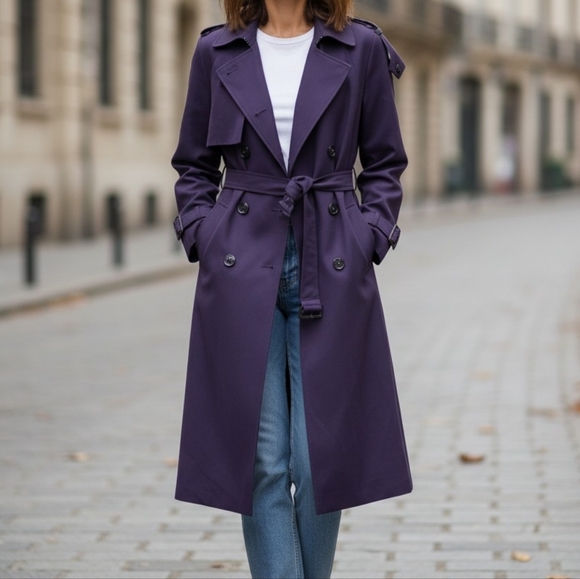 Holly's Jackets & Blazers - HOLLY’S Saxonia 100% Virgin Wool Long Trench Coat Purple Belted Vintage England